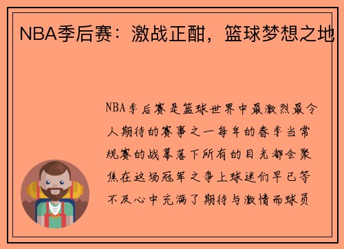 NBA季后赛：激战正酣，篮球梦想之地